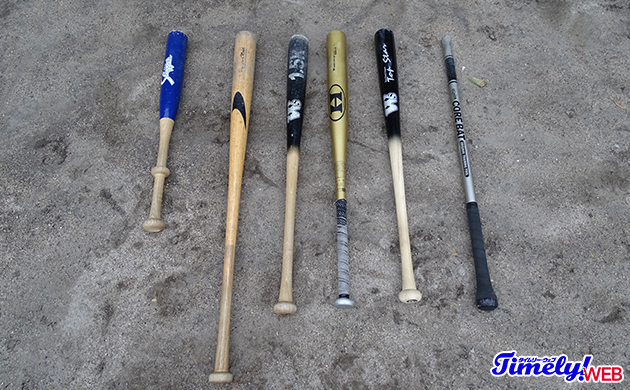 大冠高校野球部の練習に用いられる様々な種類のバット