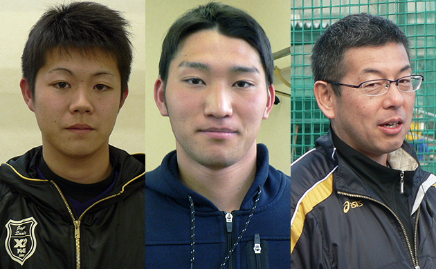 指名を勝ち取った吉川 竜太郎 投手と西瀧 雄大投手そして村山哲二BCリーグ代表